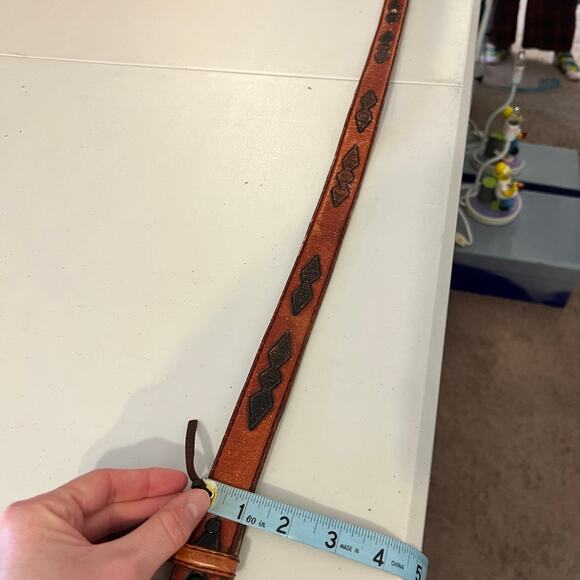 Vintage 90s Brown Genuine Leather Western Silver Buckle Belt Size Small Unisex main image 7